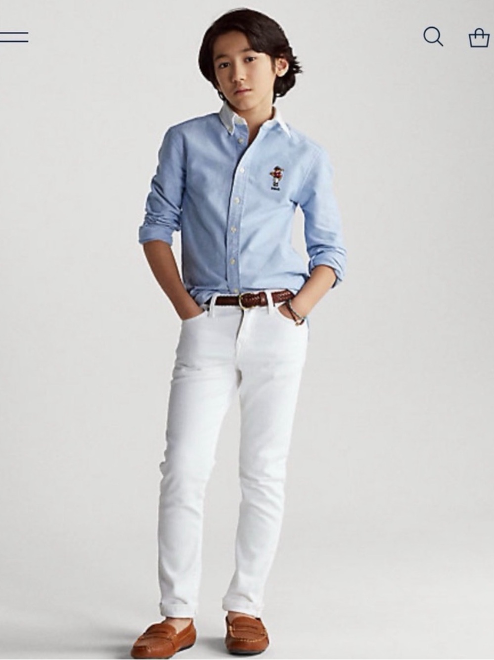 Polo by Ralph Lauren Blue & White Striped Button-Down Shirt with Bear Embroidery